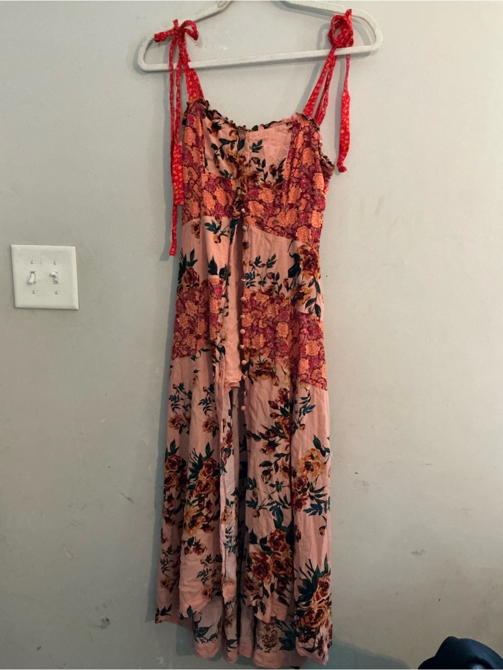 Free People Pink Floral Tie-Shoulder Maxi Dress